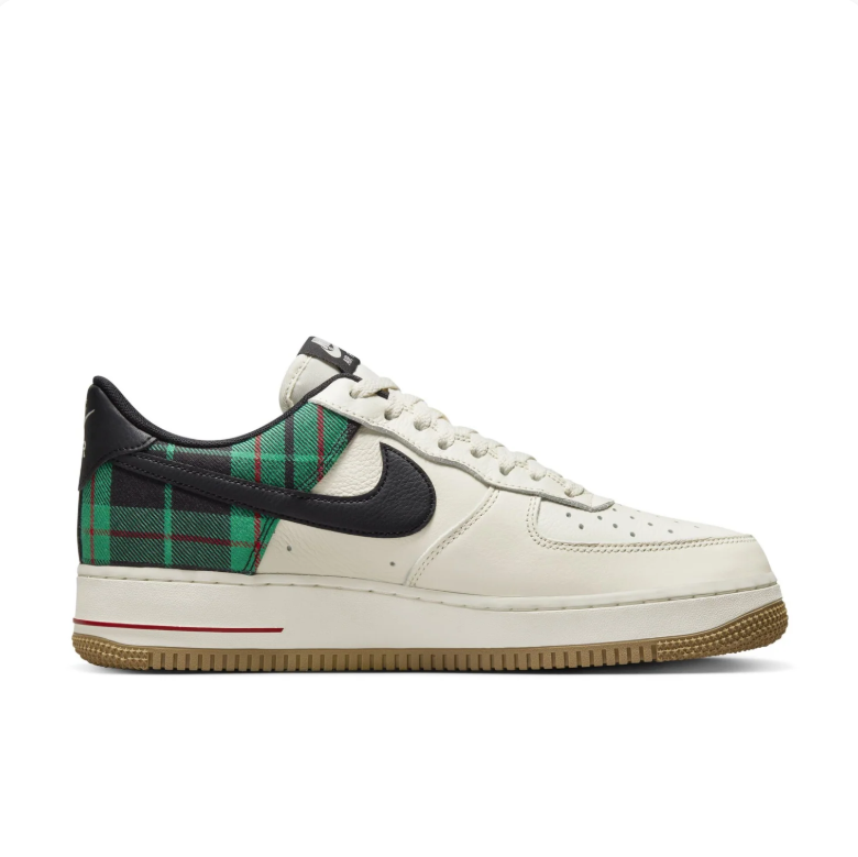 Nike Air Force 1 Low Sneakers - Cream with Green Plaid Details