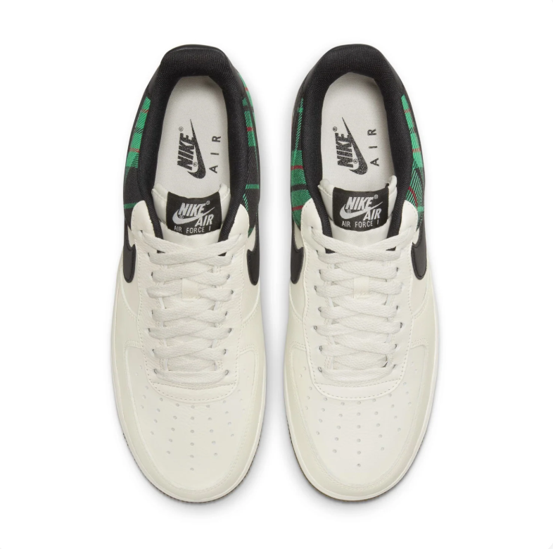 Nike Air Force 1 Low Sneakers - Cream with Green Plaid Details