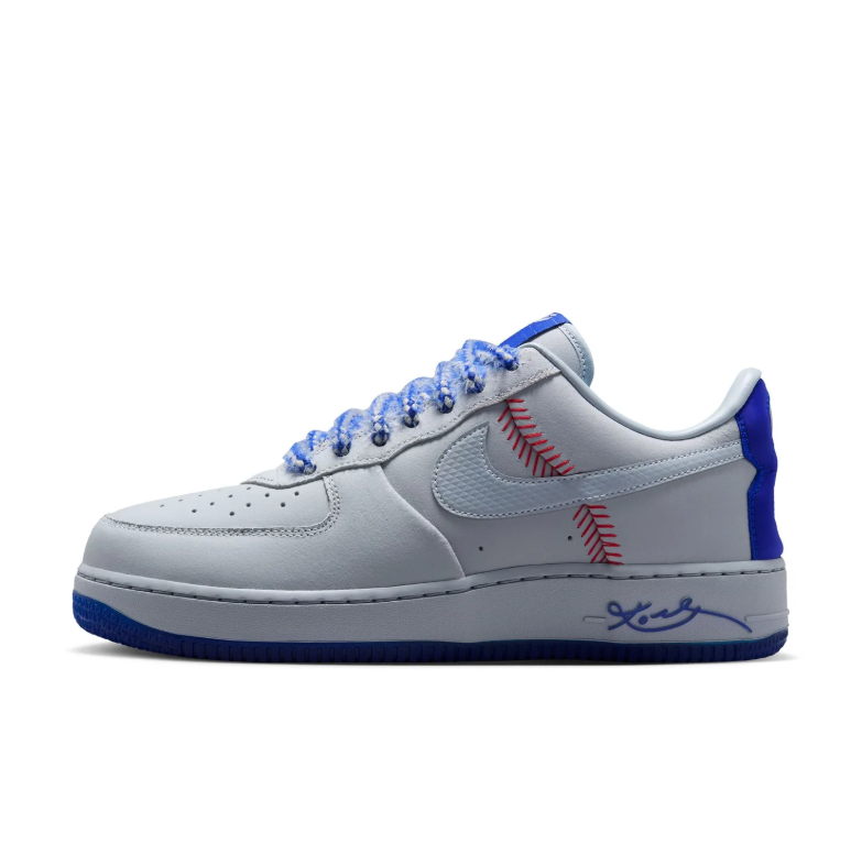 Nike Air Force 1 Low Sneakers - Grey & Blue with Red Stitch Details