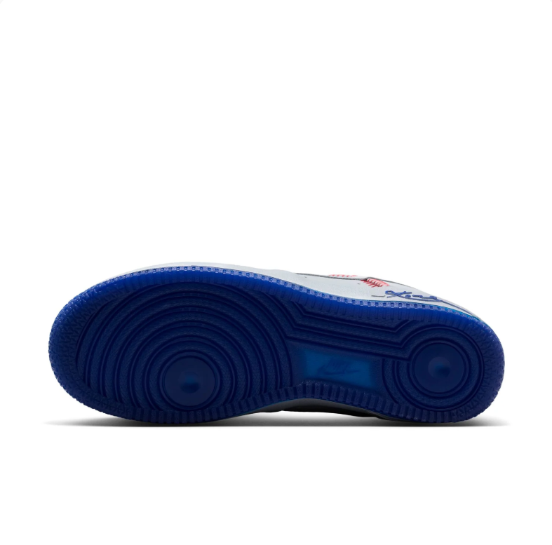 Nike Air Force 1 Low Sneakers - Grey & Blue with Red Stitch Details