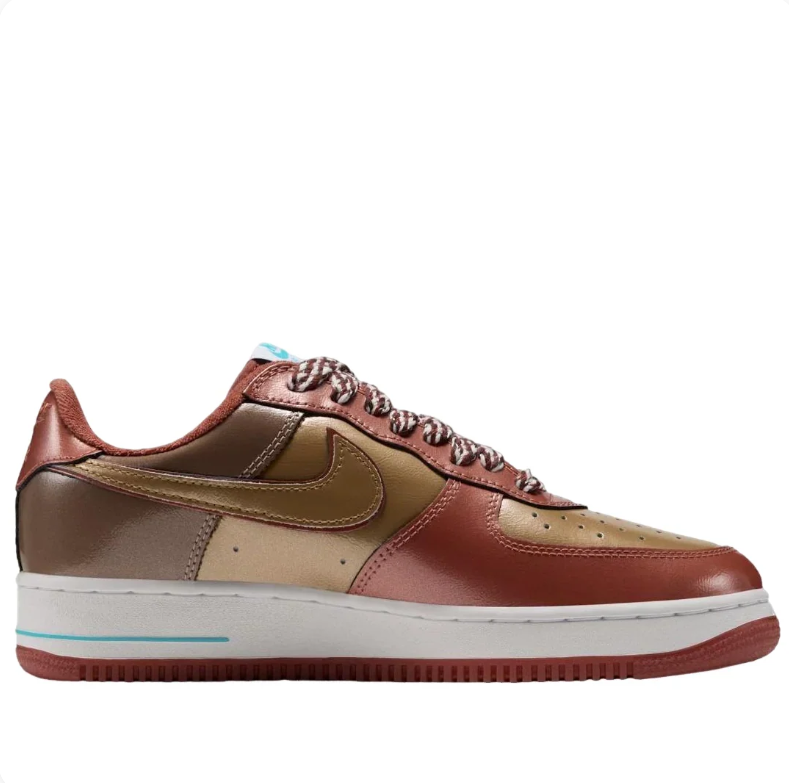 Nike Air Force 1 Low Sneakers - Reddish Brown & Tan with Teal Accents