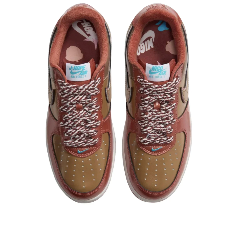 Nike Air Force 1 Low Sneakers - Reddish Brown & Tan with Teal Accents