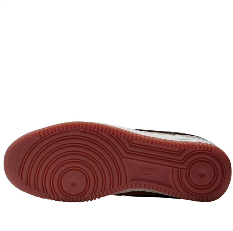 Nike Air Force 1 Low Sneakers - Reddish Brown & Tan with Teal Accents
