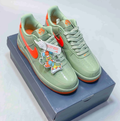 Nike Air Force 1 Low Sneakers - Glossy Sage Green & Bright Orange